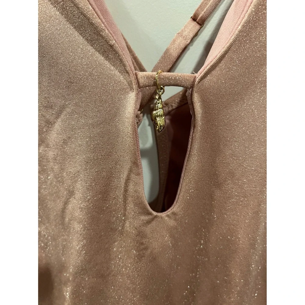 Shade & Shore Womens One Piece Swimsuit Metallic Shimmer Rose Gold Size M